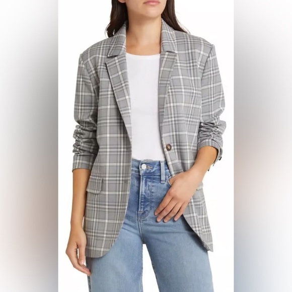 Treasure & Bond Gray Plaid Blazer XS WINDOWPANE OVERSIZED JACKET NWOT - Picture 1 of 3